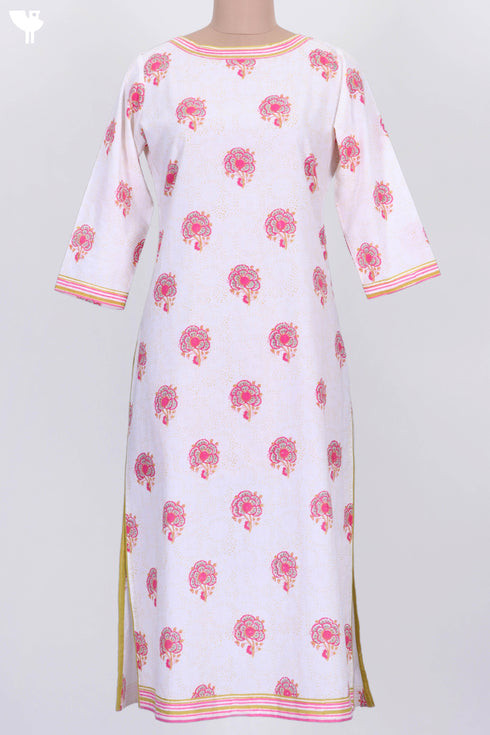 Cambric Cotton Kurta In Floral Block Print